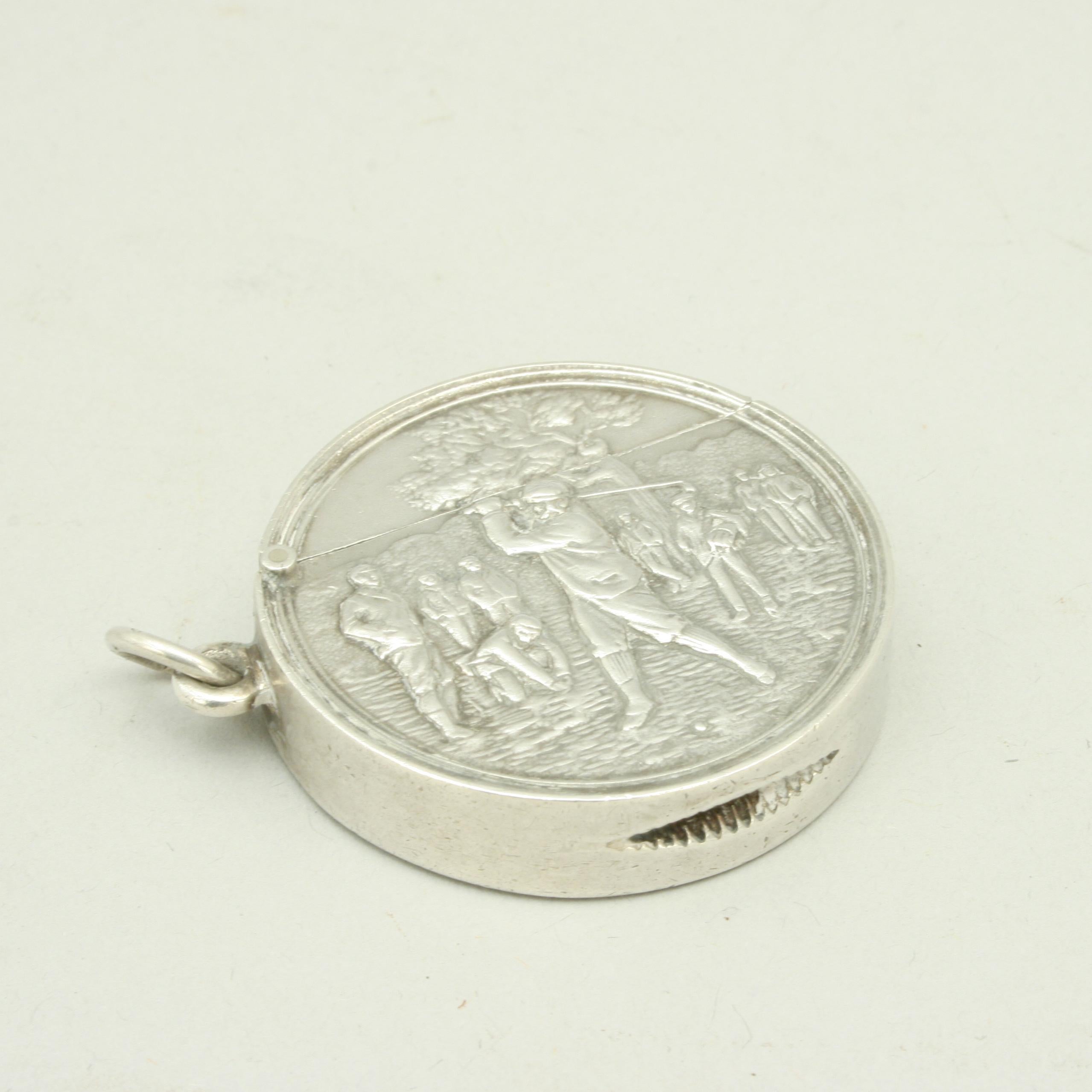 Early 20th Century Antique Silver Golfing Match Safe, Vesta Case For Sale