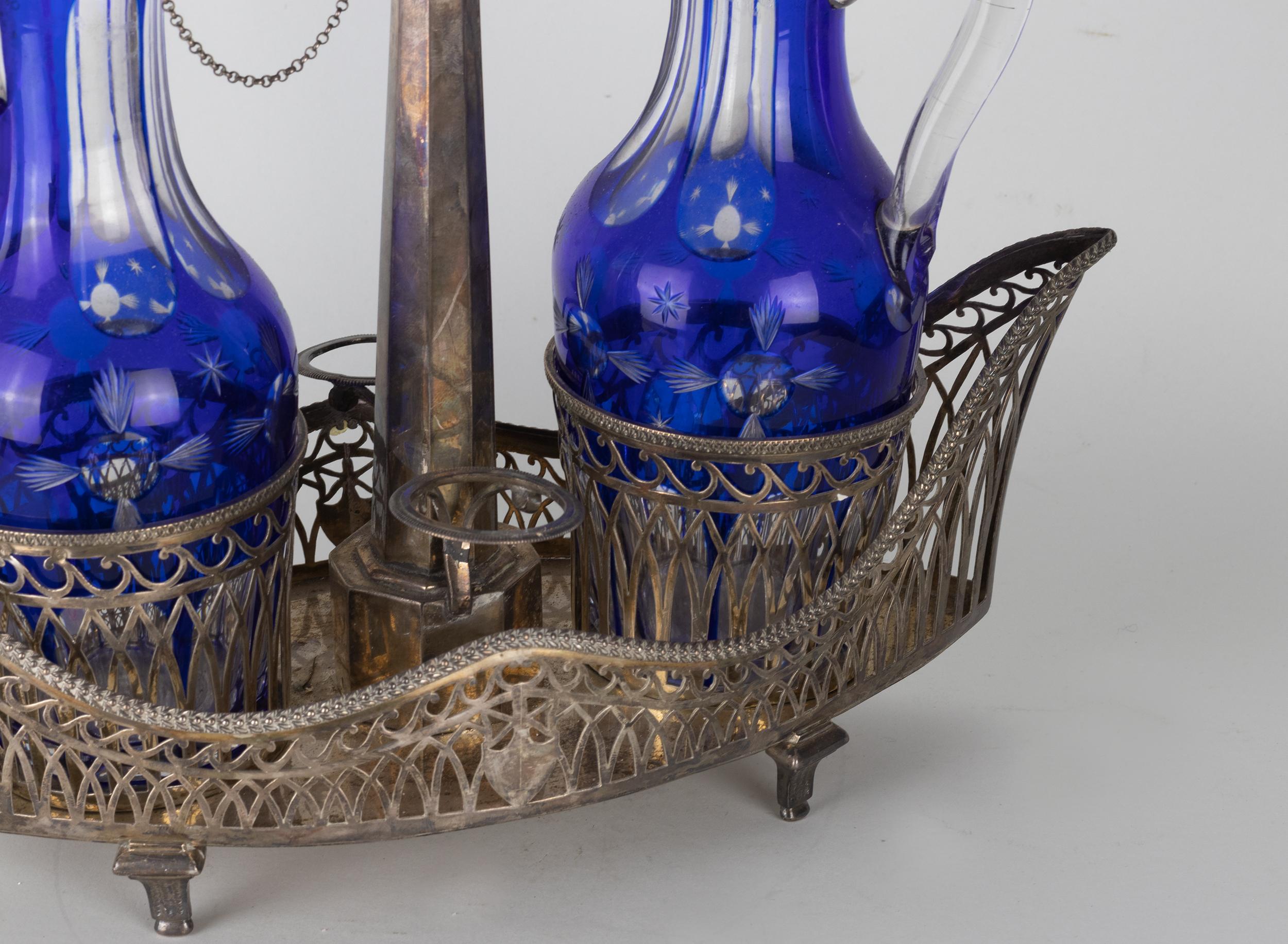 Baroque Silver Gondola Venice Cobalt Blue Silver Cruet, 19th Century For Sale