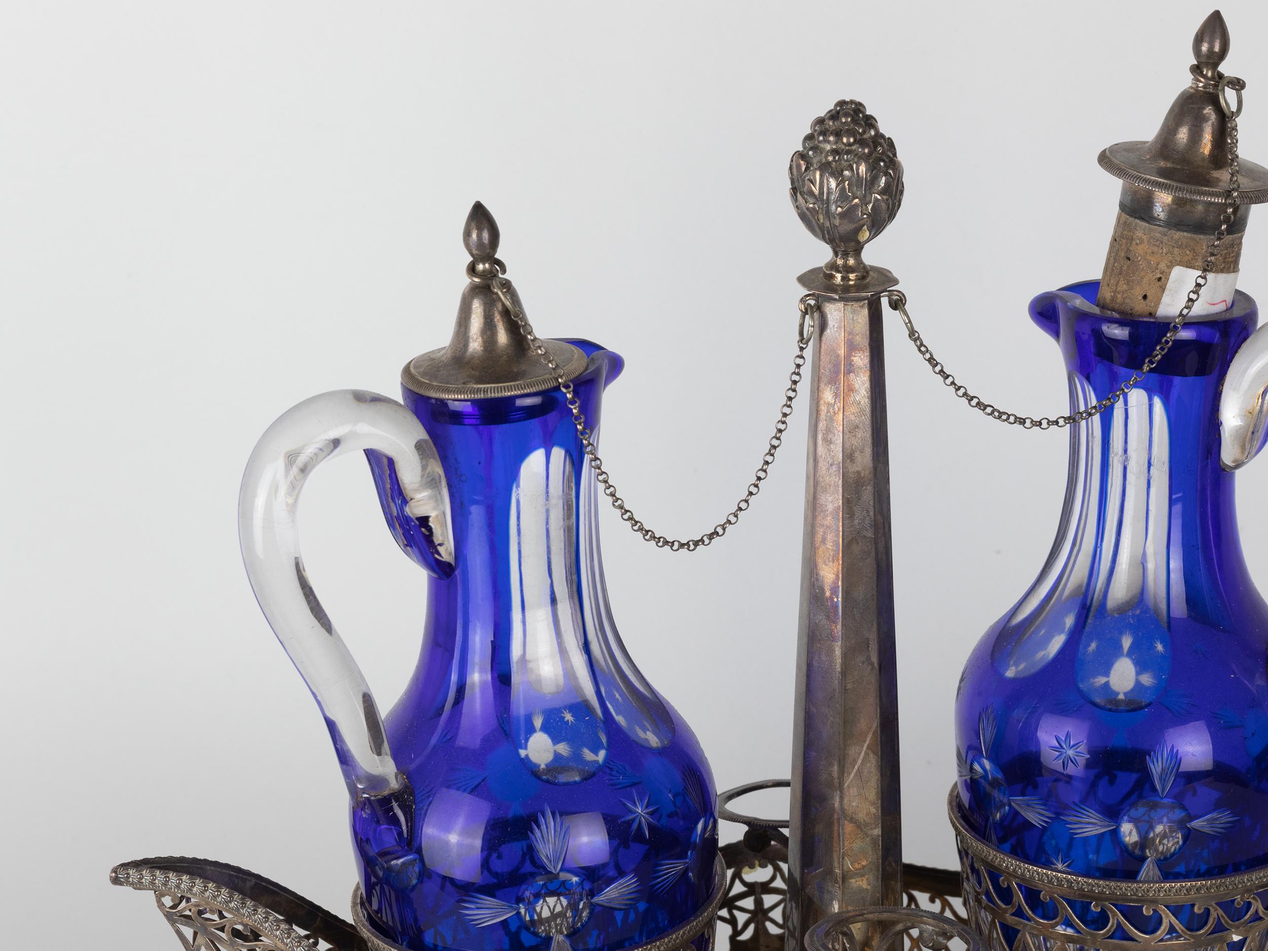 Italian Silver Gondola Venice Cobalt Blue Silver Cruet, 19th Century For Sale
