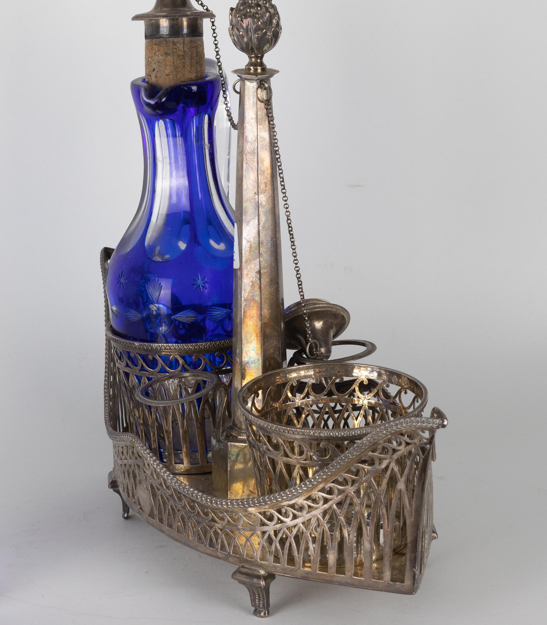 Silver Gondola Venice Cobalt Blue Silver Cruet, 19th Century For Sale 1