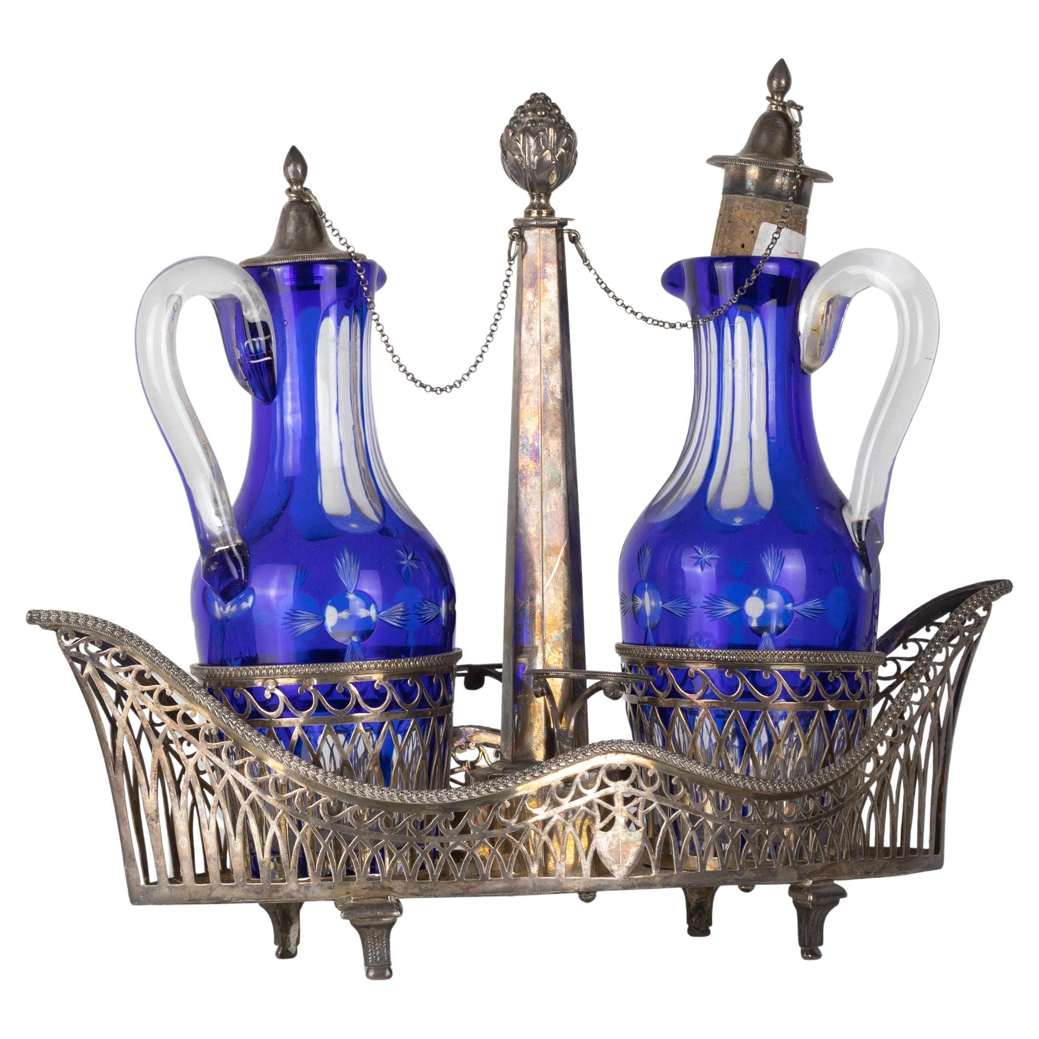 Silver Gondola Venice Cobalt Blue Silver Cruet, 19th Century For Sale