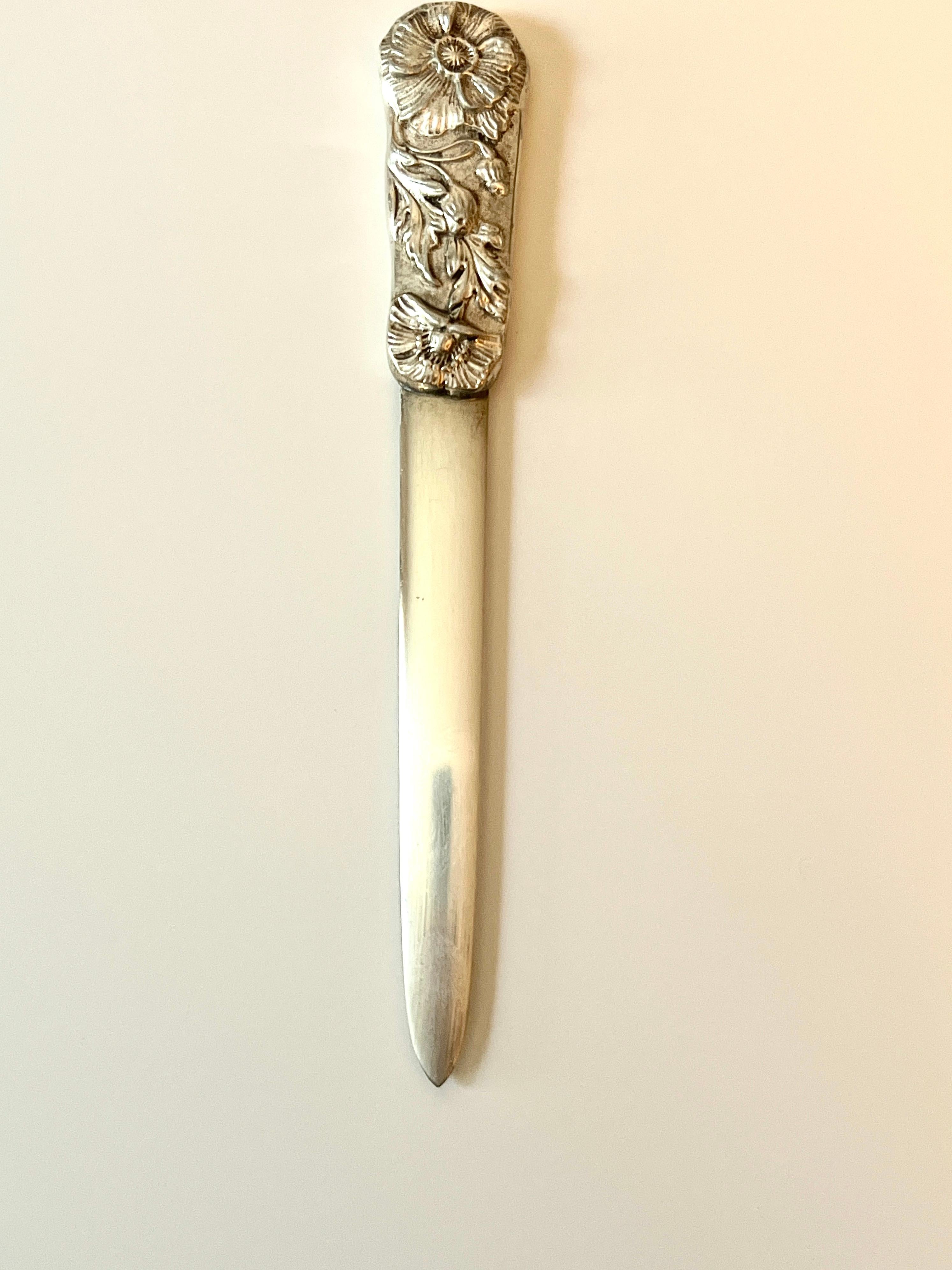 Art Nouveau Silver Gorham Letter Opener with  Repoussé Flower and Vine Detailing