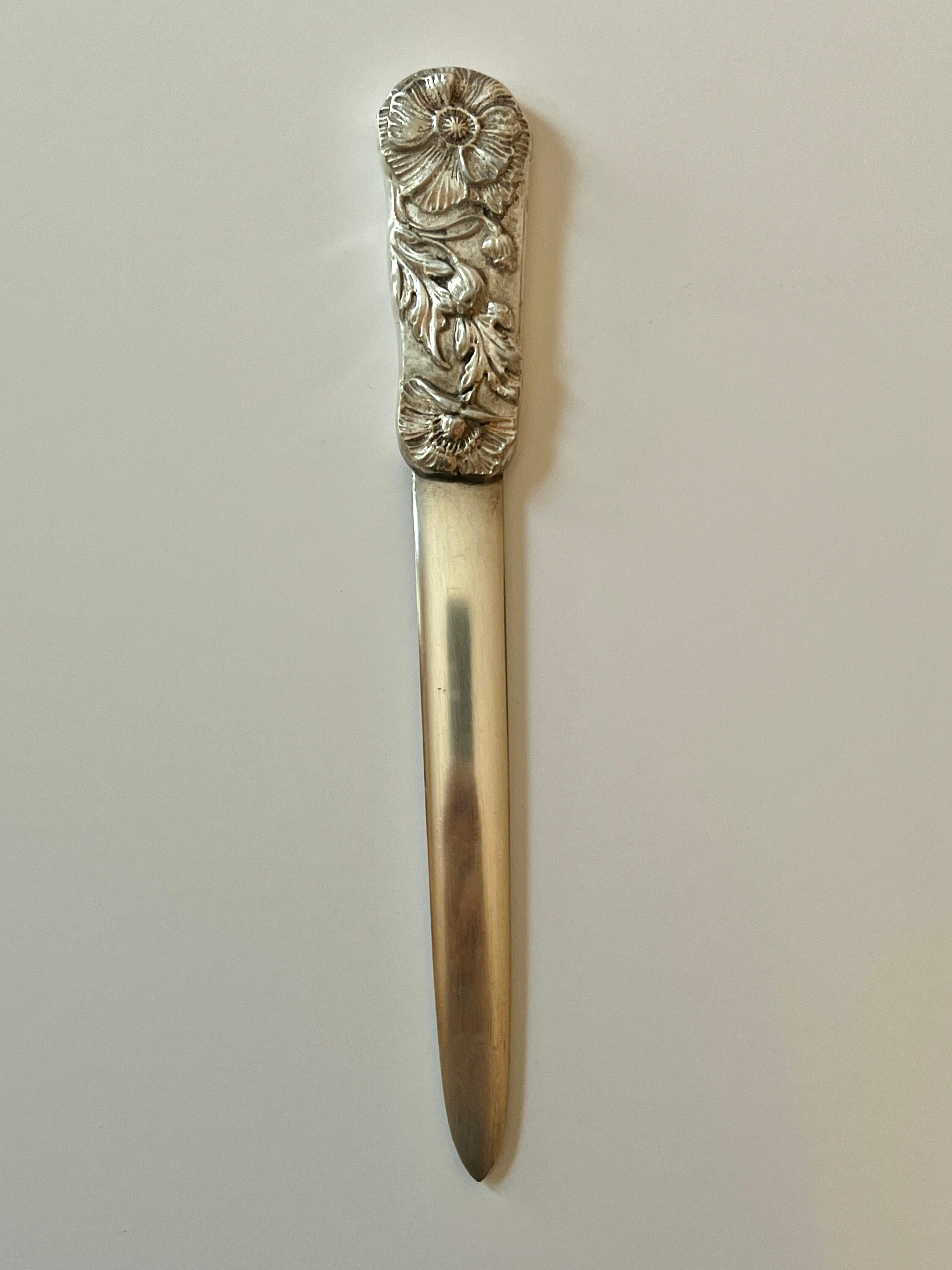 Silver Gorham Letter Opener with  Repoussé Flower and Vine Detailing In Good Condition In Los Angeles, CA