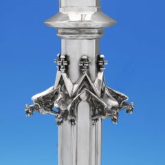 Antique German Silver Gothic Revival Candlesticks c.1890 Retailed Janssen & Co.