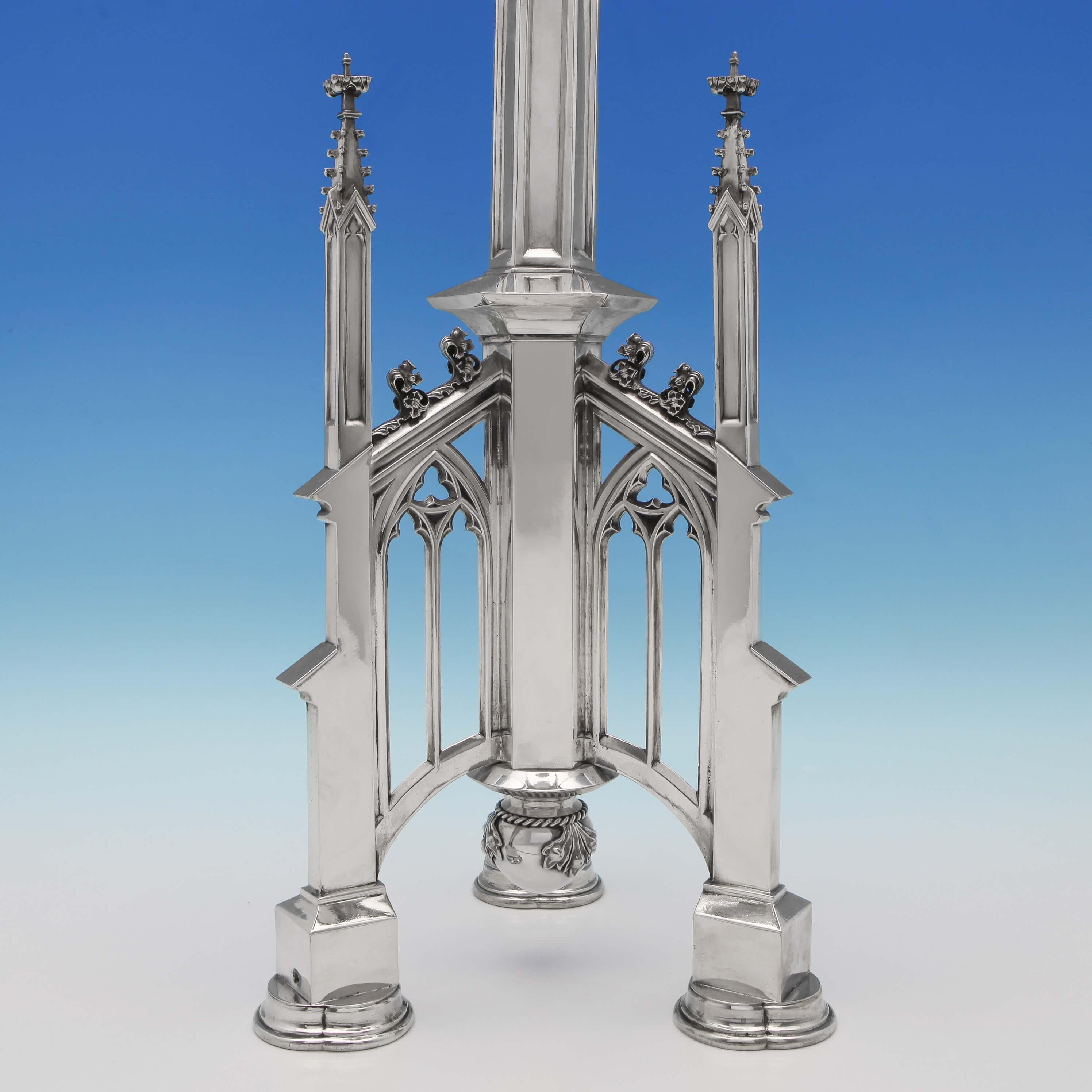 English Antique German Silver Gothic Revival Candlesticks c.1890 Retailed Janssen & Co. 