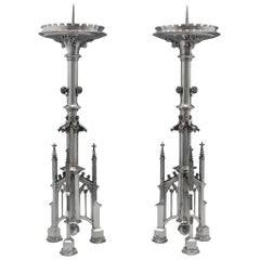 Antique German Silver Gothic Revival Candlesticks c.1890 Retailed Janssen & Co.