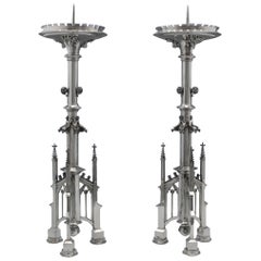 Antique German Silver Gothic Revival Candlesticks c.1890 Retailed Janssen & Co. 