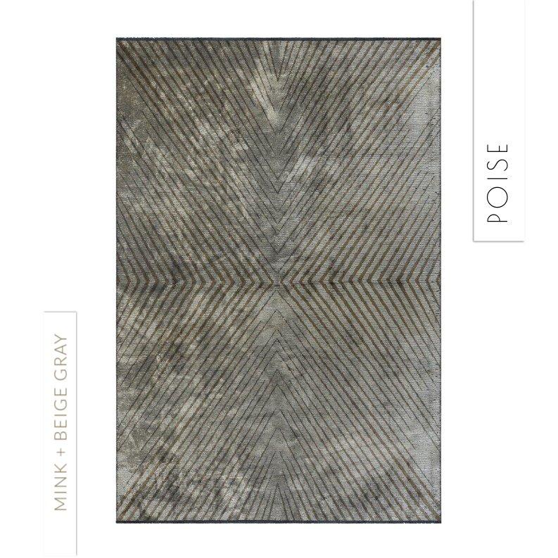 Alfombra con diseño geométrico de triángulos grises plateados y negros con brillo en venta 2