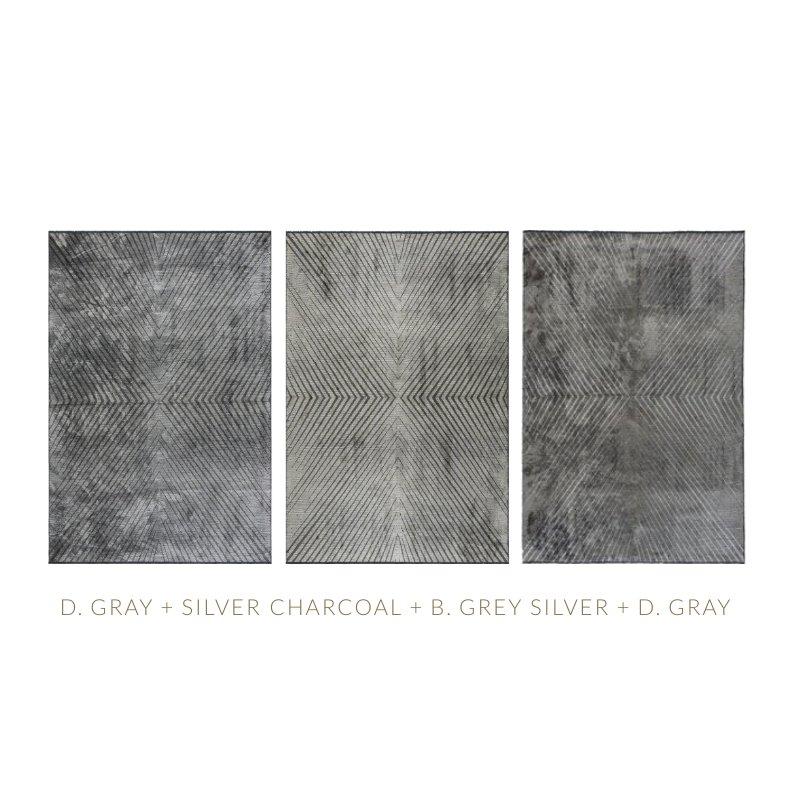 Tapis gris argenté, gris et noir à motif géométrique triangulaire en forme de diamant avec brillance en vente 4