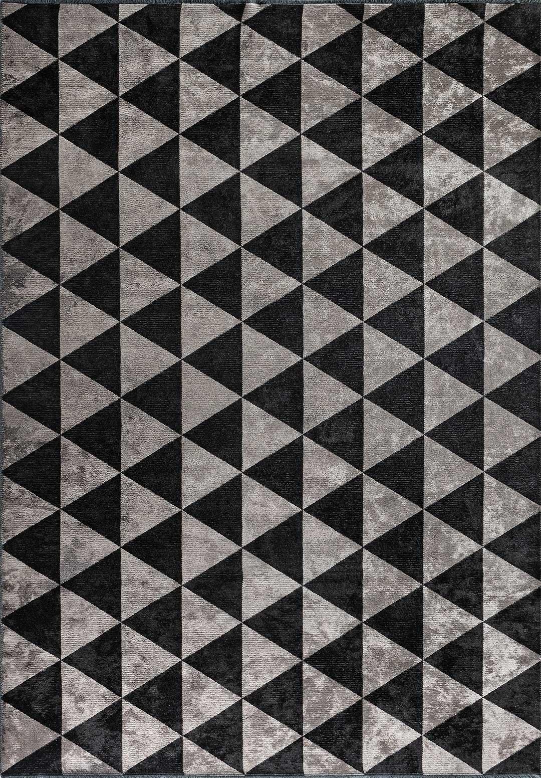 Silver Gray and Black Triangle Diamond Geometric Pattern Rug with Shine For Sale 9