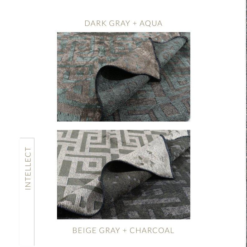 Tapis gris argenté, gris et noir à motif géométrique triangulaire en forme de diamant avec brillance en vente 7