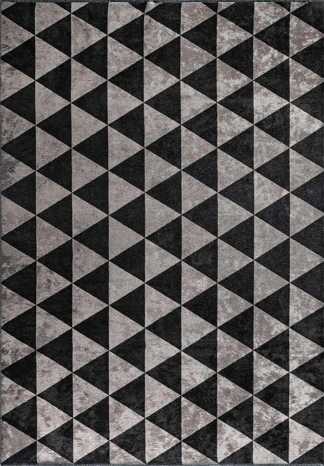 Alfombra con diseño geométrico de triángulos grises plateados y negros con brillo Turco en venta
