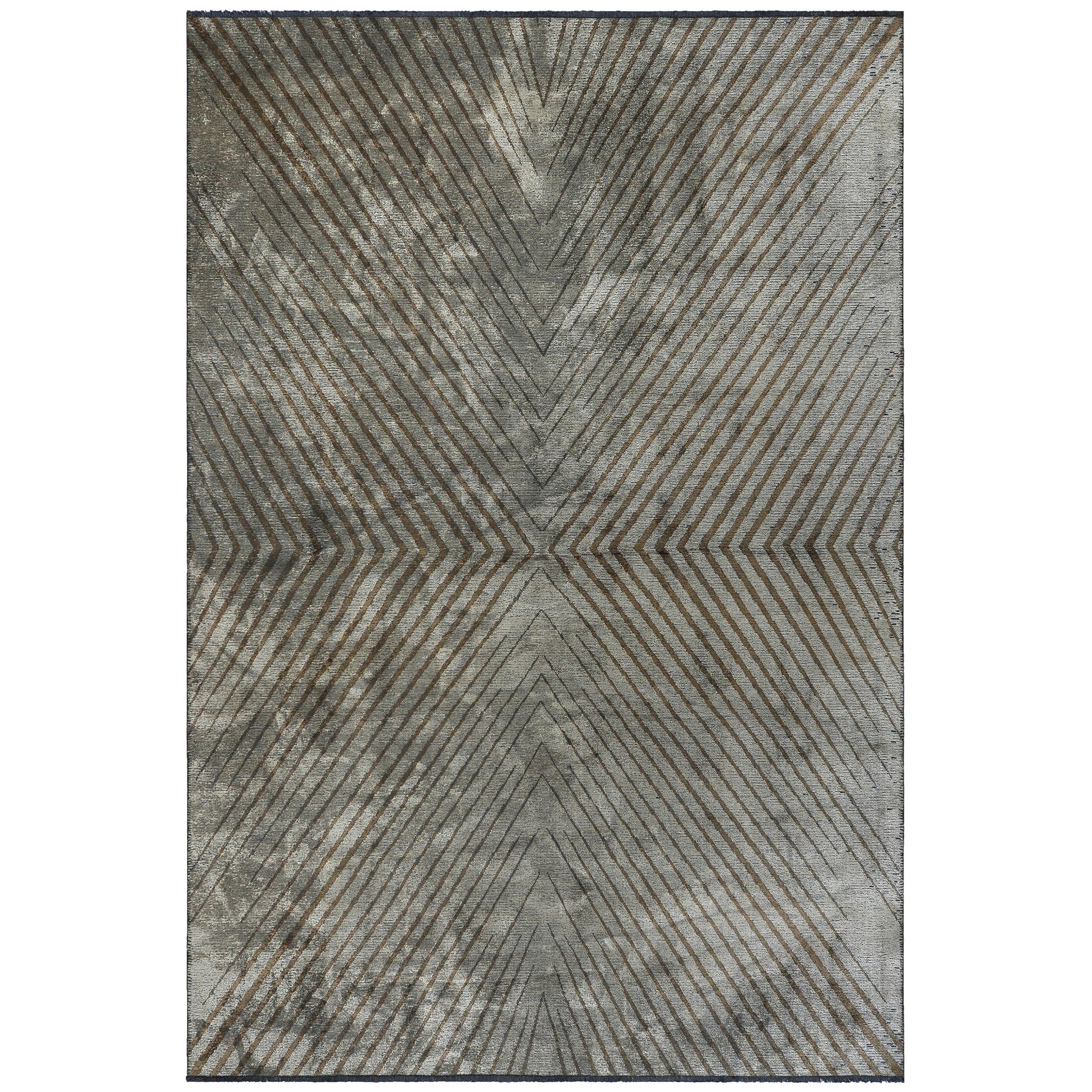 Silver Gray and Brown Contemporary Chevron Pattern Luxury Soft Semi-Plush Rug For Sale