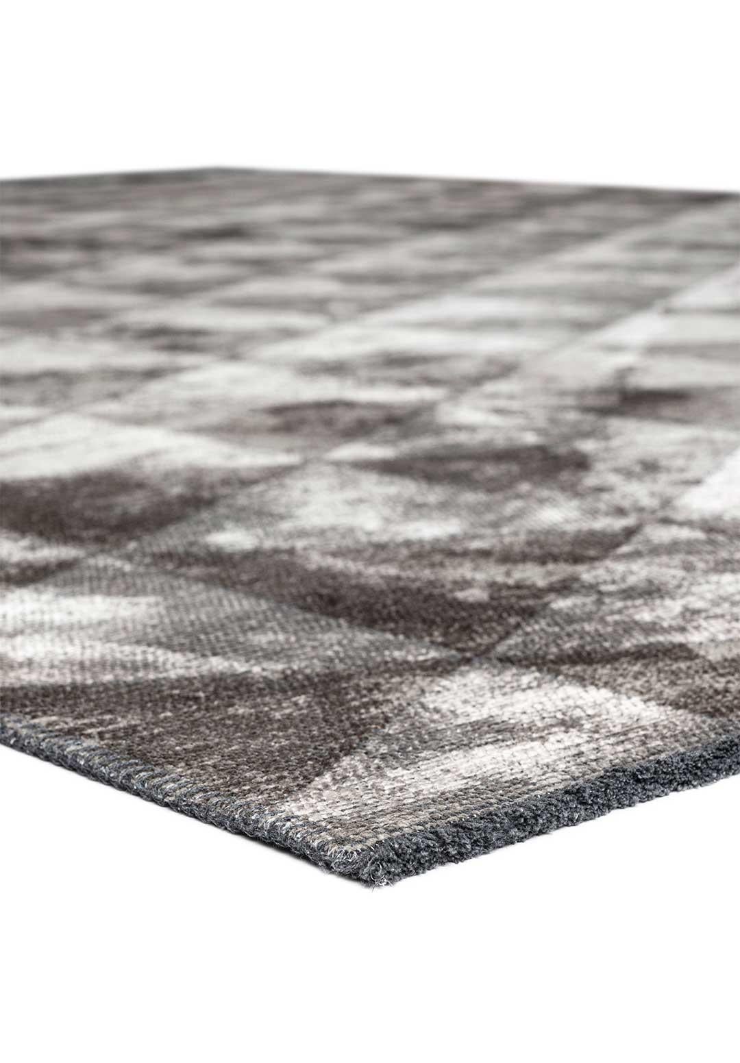 Turkish Silver Gray and Khaki Brown Triangle Diamond Geometric Pattern Rug with Shine For Sale