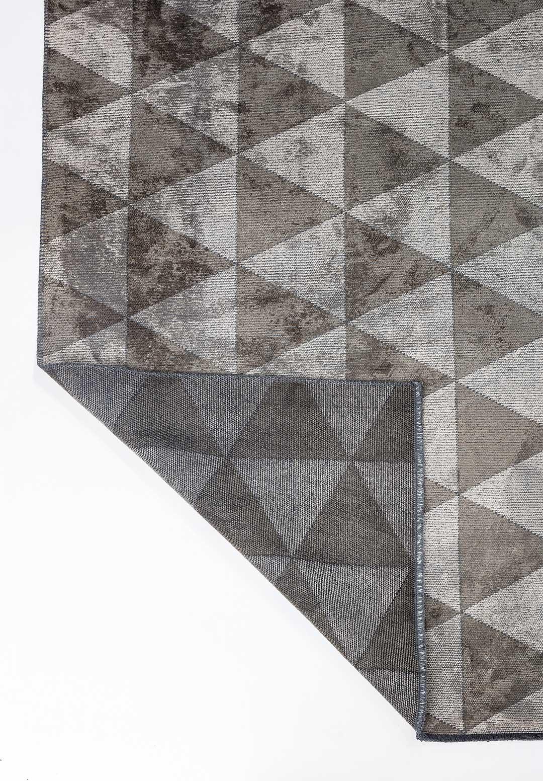 Turkish Silver Gray and Khaki Brown Triangle Diamond Geometric Pattern Rug with Shine For Sale