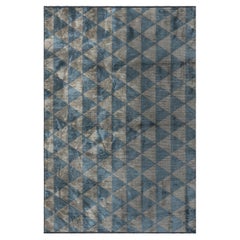 Silver Gray and Light Blue and Triangle Diamond Geometric Pattern Rug with Shine
