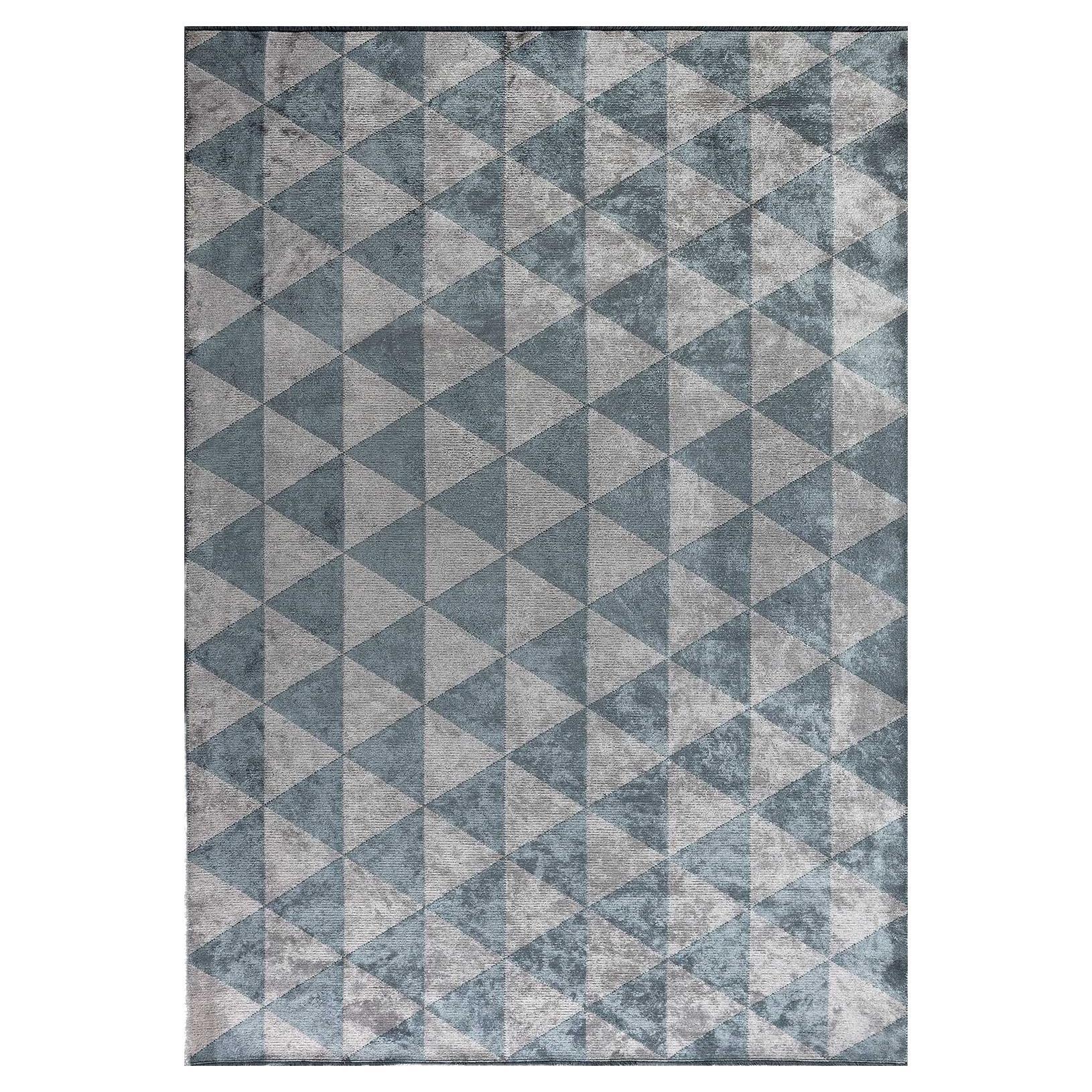 Teppich mit Glanz in Silbergrau und Hellblau und geometrischen Mustern, Diamant-Dreieck