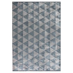 Teppich mit Glanz in Silbergrau und Hellblau und geometrischen Mustern, Diamant-Dreieck