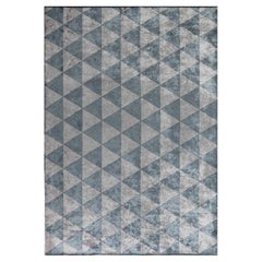Silver Gray and Light Blue and Triangle Diamond Geometric Pattern Rug with Shine