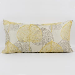 Silver Gray and Yellow Damask Floral Throw Pillows, a pair