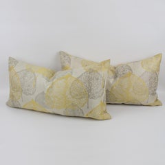 Silver Gray and Yellow Damask Throw Pillows, a pair