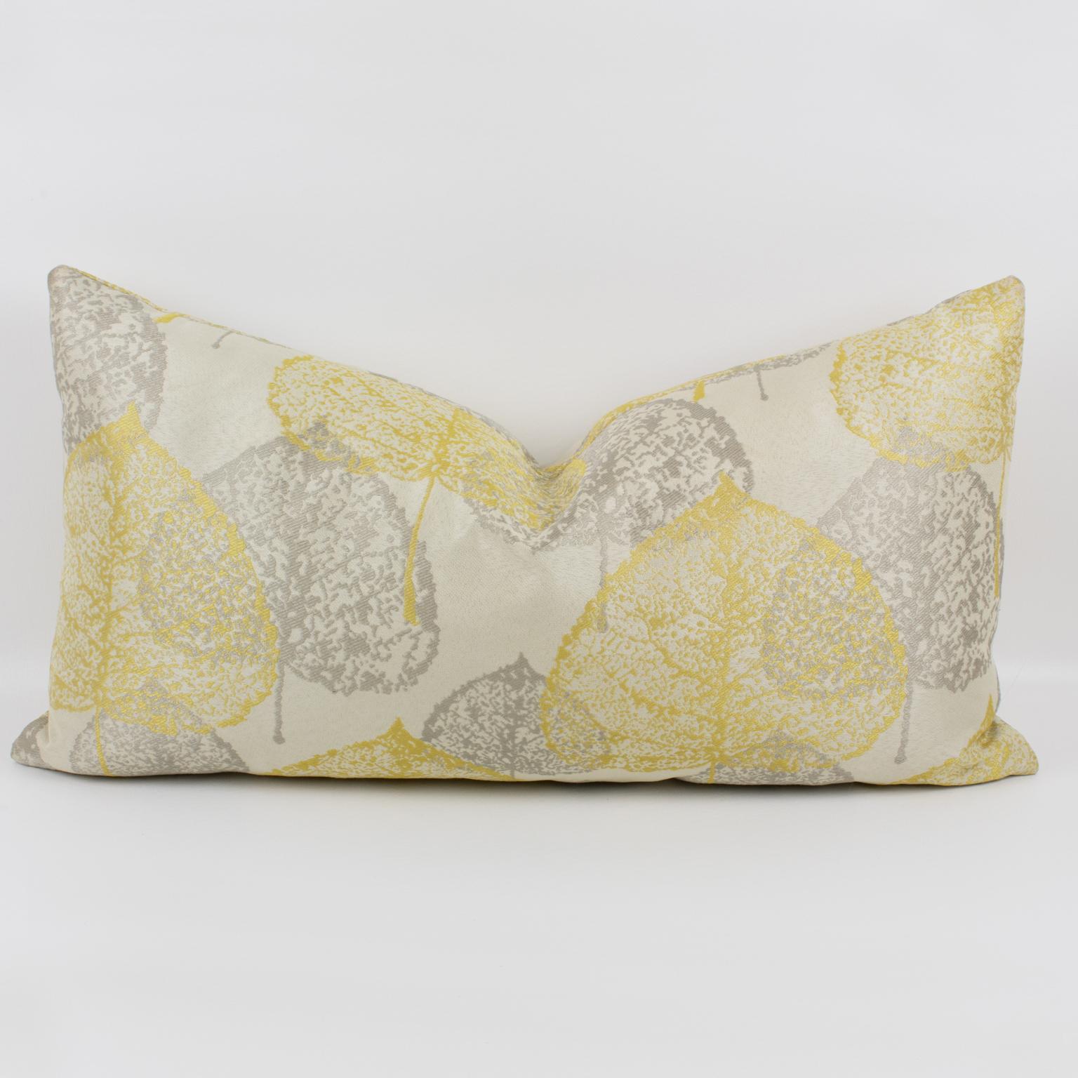 Contemporary Silver Gray and Yellow Damask Throw Pillows, a pair