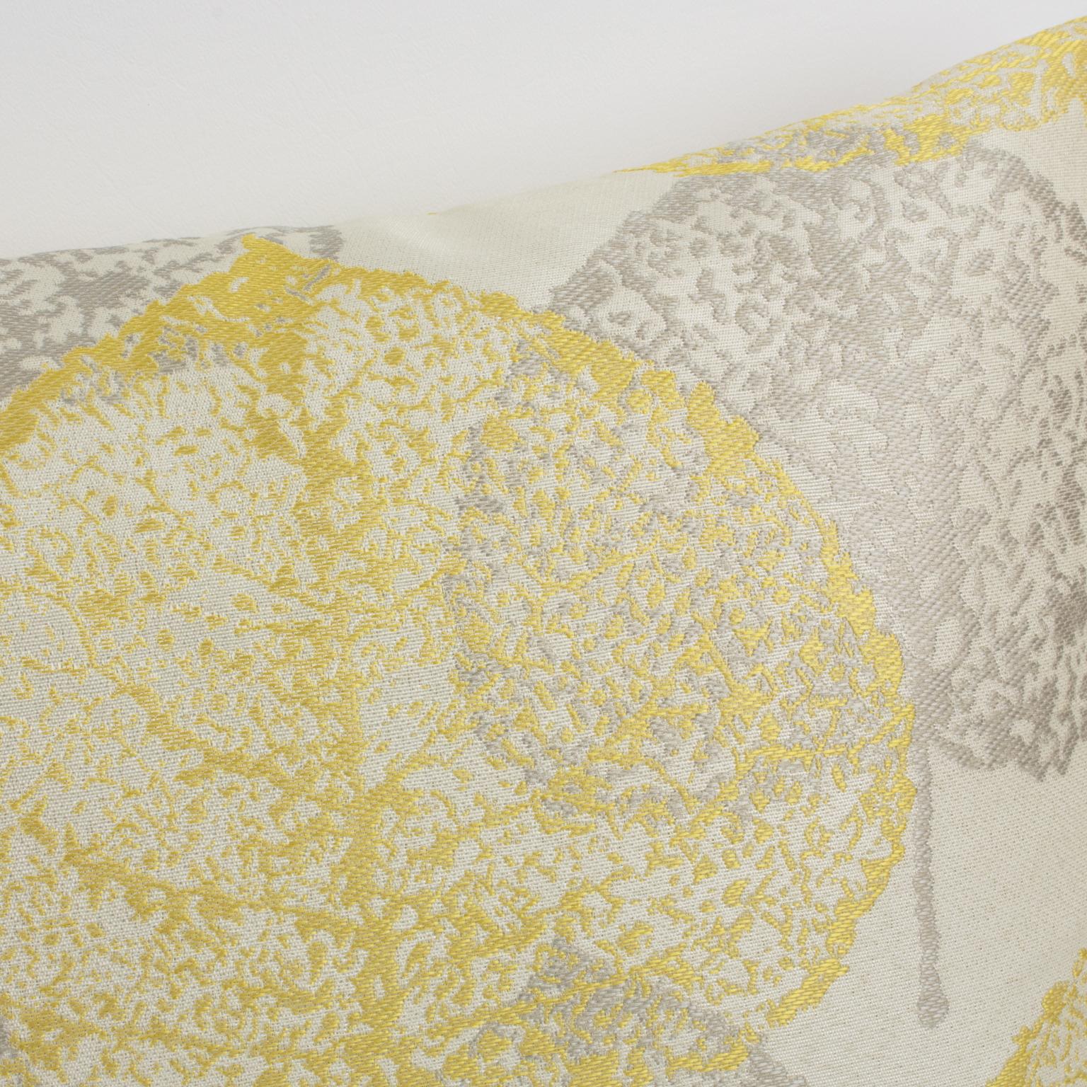 Silver Gray and Yellow Damask Throw Pillows, a pair For Sale 2