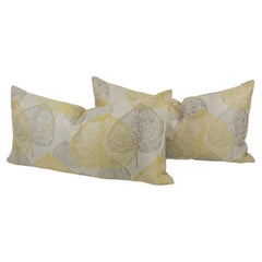 Silver Gray and Yellow Damask Throw Pillows, a pair