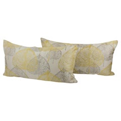 Used Silver Gray and Yellow Damask Throw Pillows, a pair