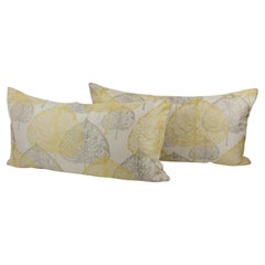 Silver Gray and Yellow Damask Throw Pillows, a pair