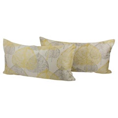 Silver Gray and Yellow Damask Throw Pillows, a pair