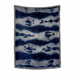 Silver Gray & Indigo Blue Pleat Abstract Pattern Fringed Throw Blanket, 54 x 72