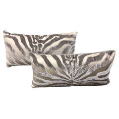 Silver Gray Scalamandré Zebra Pillows, a Pair 