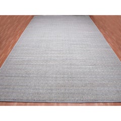Silver Gray Silk and Wool Hand Knotted Modern Design Tone on Tone Oversized Rug