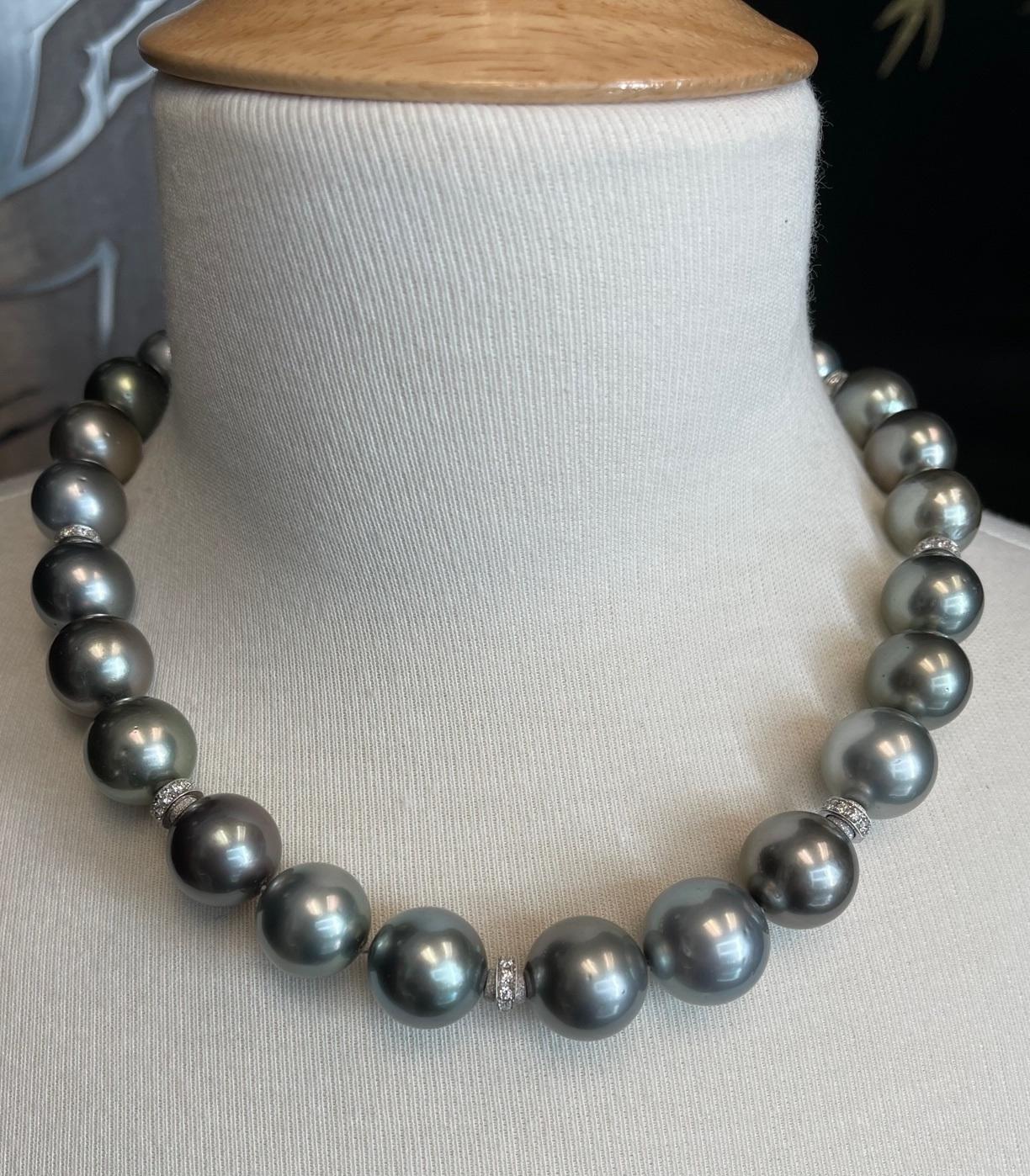 Silver Gray South Sea Pearl Necklace with Diamond and White Gold Accents 1
