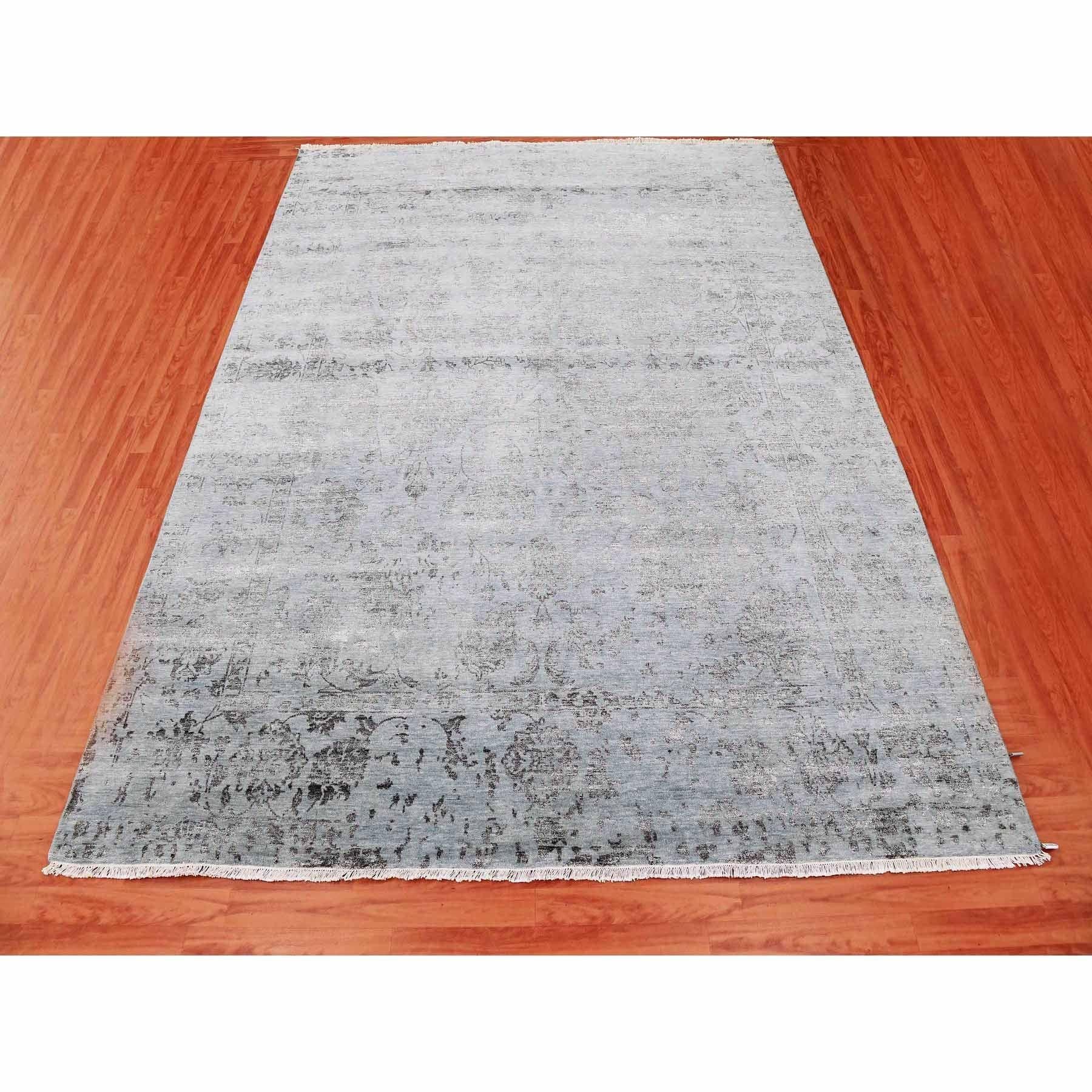 Indiano Silver Gray Tappeto Persiano Tabriz Design Rugs in Lana e Seta annodato a mano 8'10