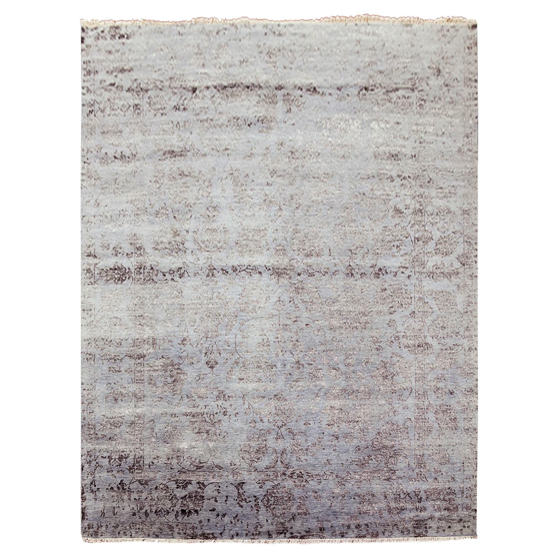 Silver Gray Tappeto Persiano Tabriz Design Rugs in Lana e Seta annodato a mano 8'10" x 11'9"