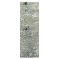 Silver Gray Wool & Silk Modern Abstract Design Hand Knotted Rug 2'8" x 19'10"