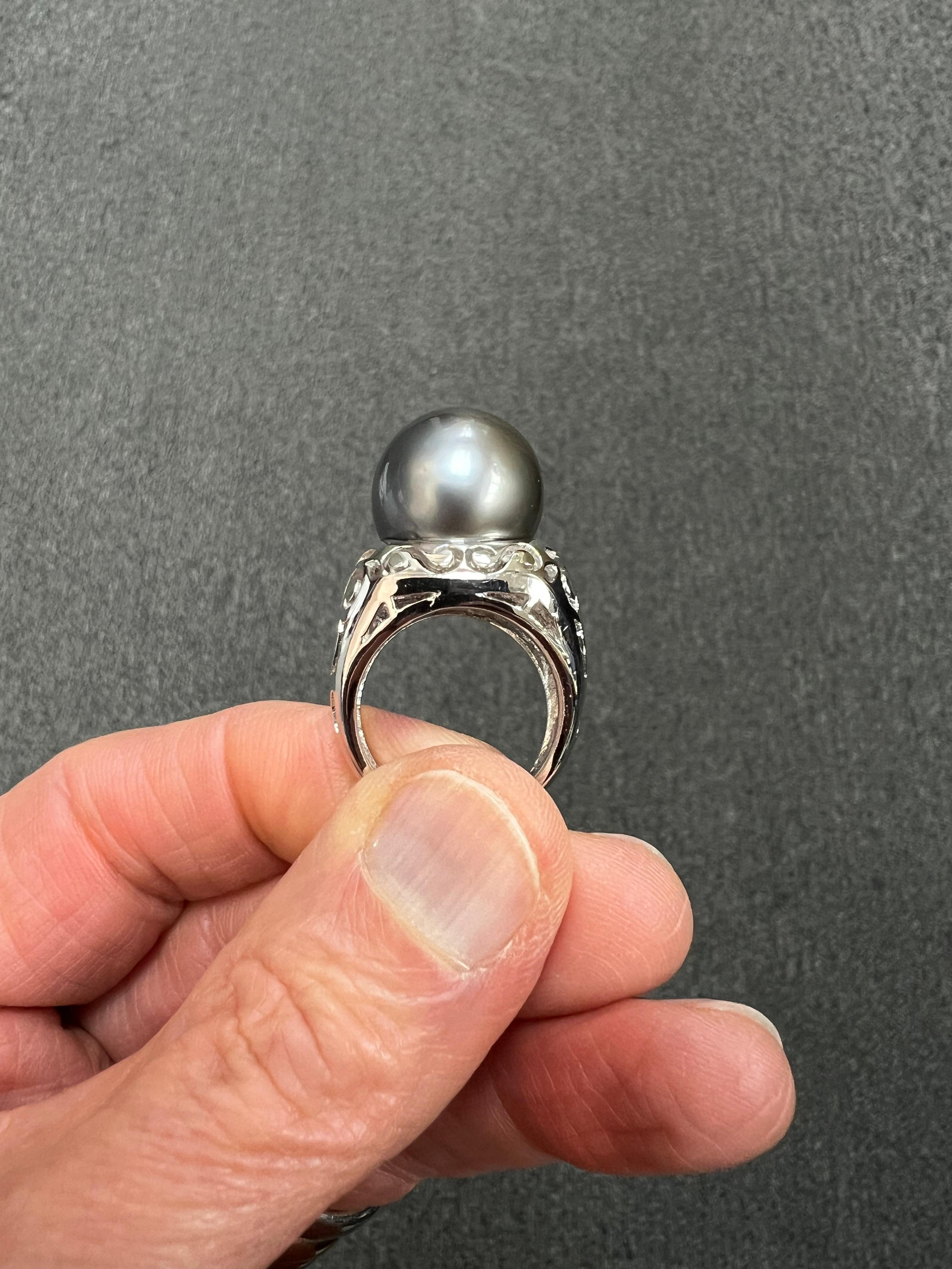 Anello con perla tahitiana grigio argento da 15,75 mm in oro bianco in vendita 9