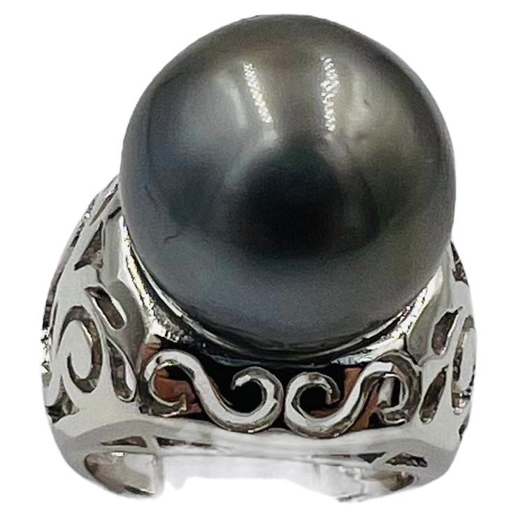 Silver Grey 15.75mm Tahitian Pearl White Gold Ring