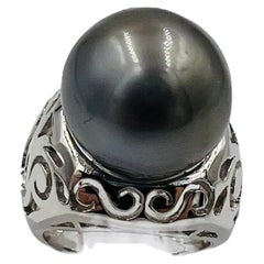 Silver Grey 15.75mm Tahitian Pearl White Gold Ring