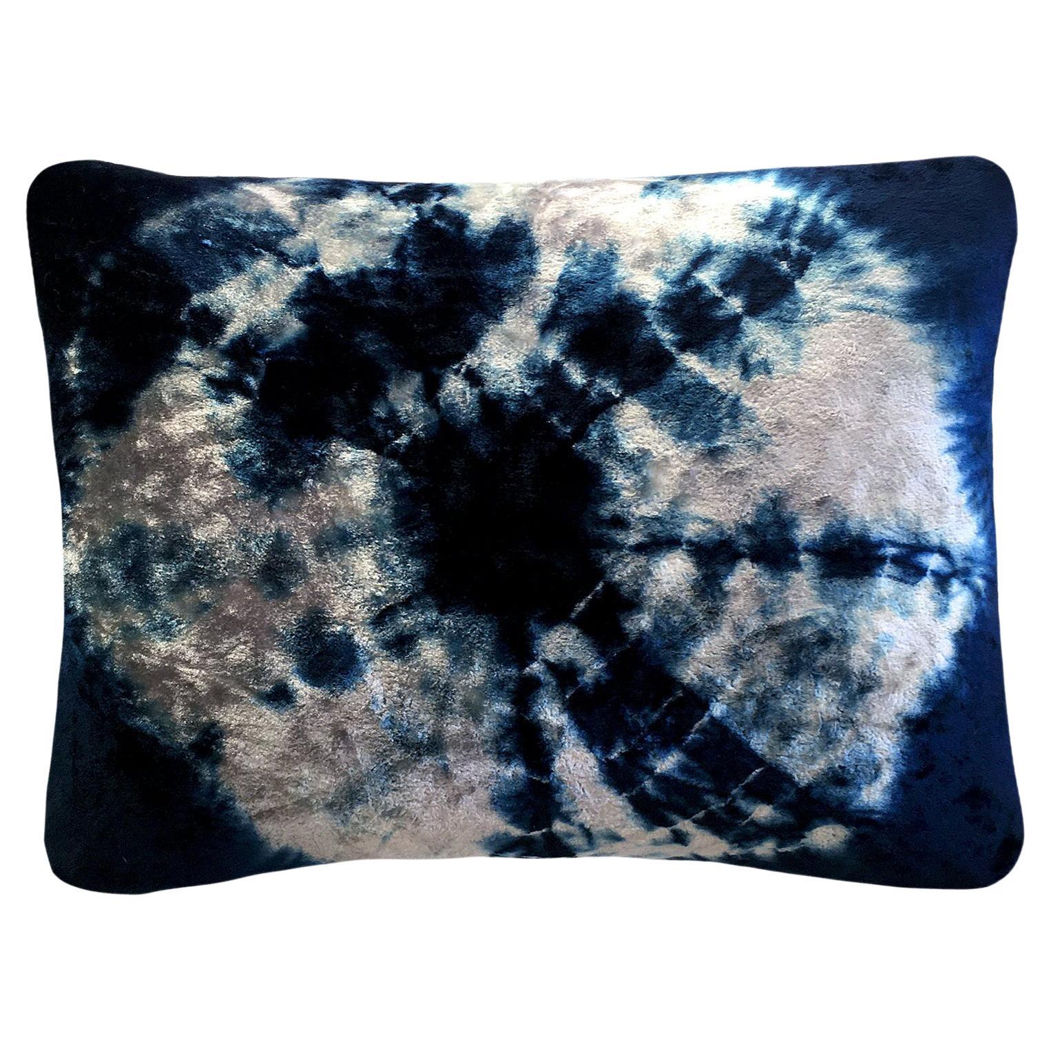 Handdyed Velvet Throw Pillow in Yellow Gold and Indigo Blue Halo