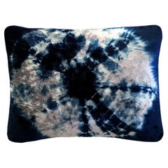 Hand-dyed Velvet Throw Pillow in Silver Grey & Indigo Blue Halo Pattern