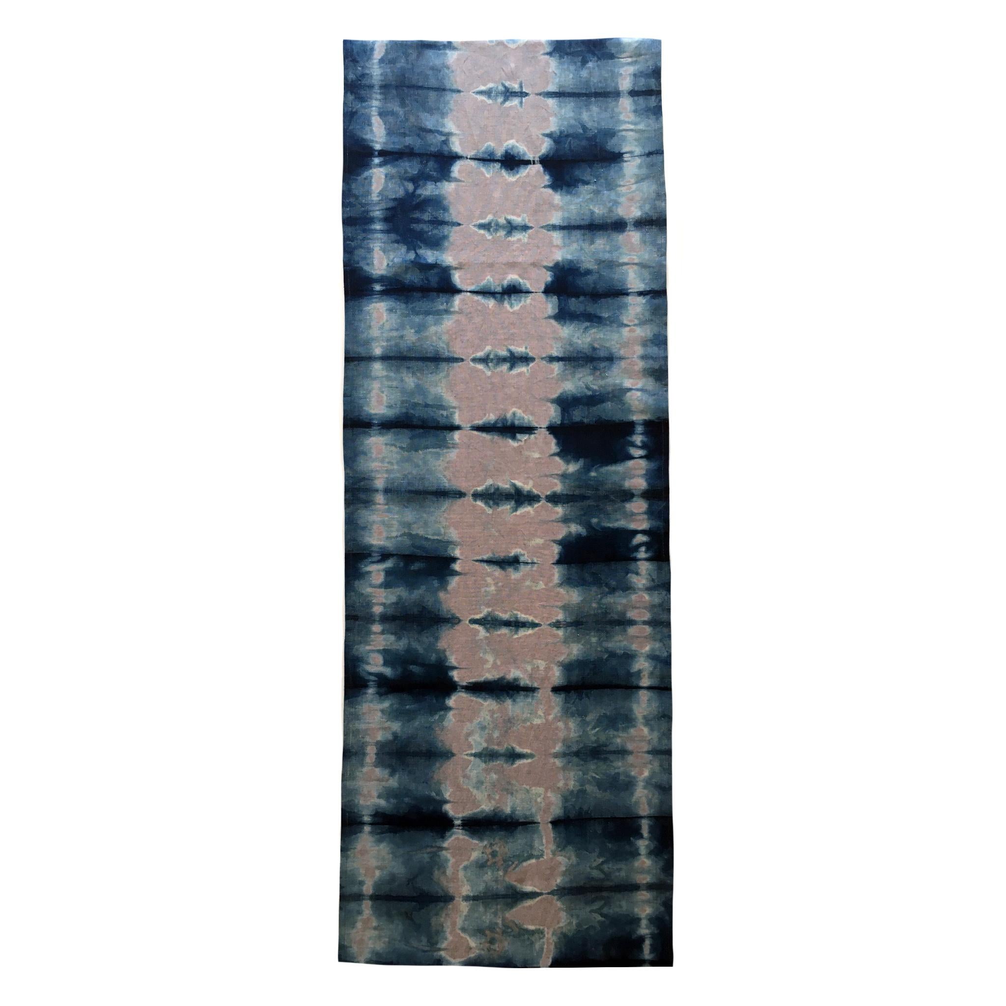 Contemporary Hand Dyed Linen Table Runner, Silver Gray & Indigo Blue