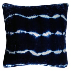 Silver Grey and Blue Indigo Stripes Velvet Pillow with Linen Backing