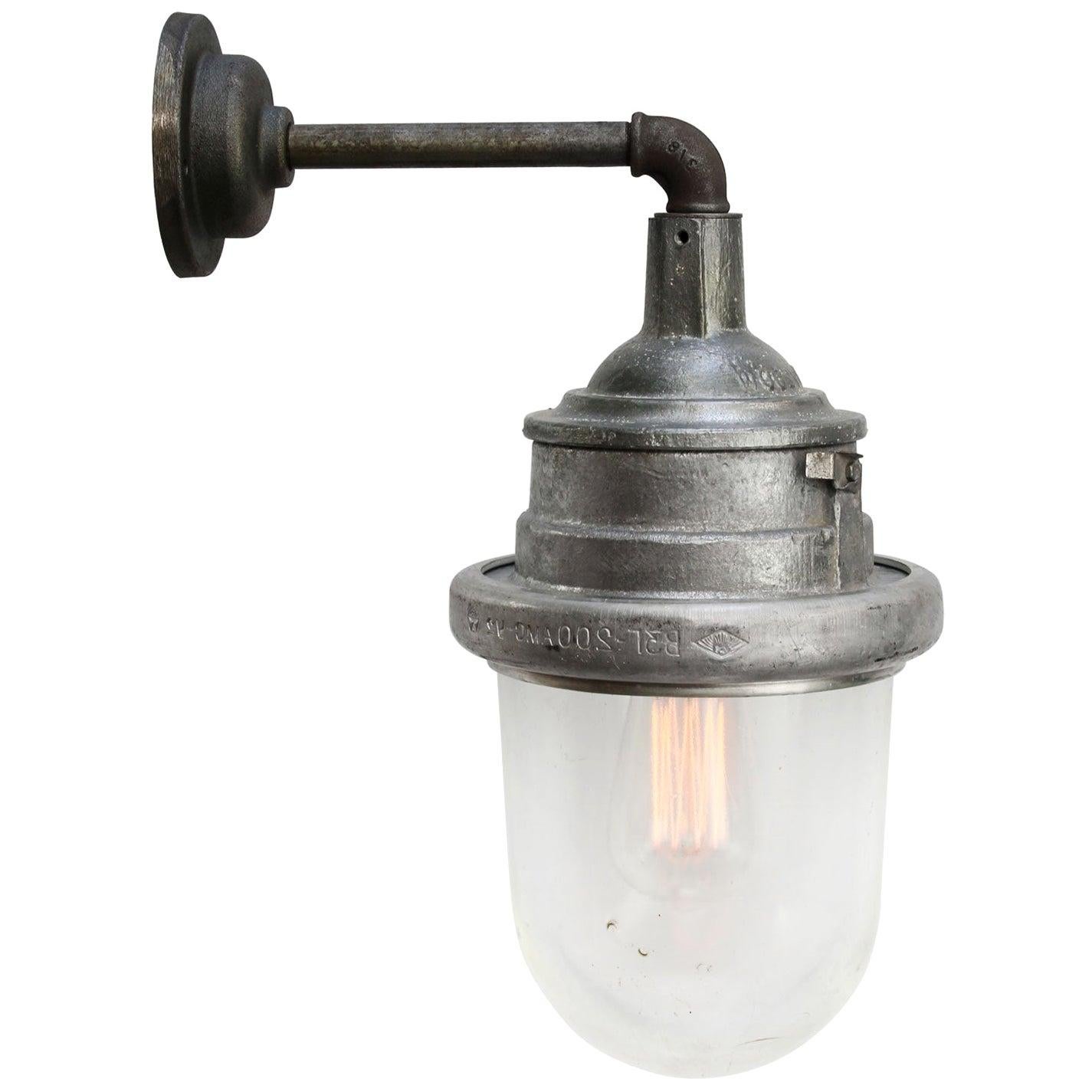 Silver Grey Metal Vintage Industrial Clear Glass Wall Light Scone