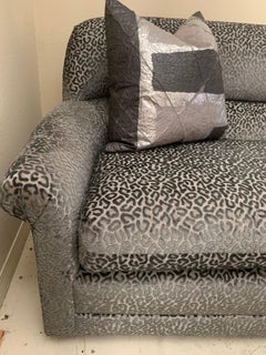 Silver Grey Metallic Leopard Modern Sculptural Sofa
