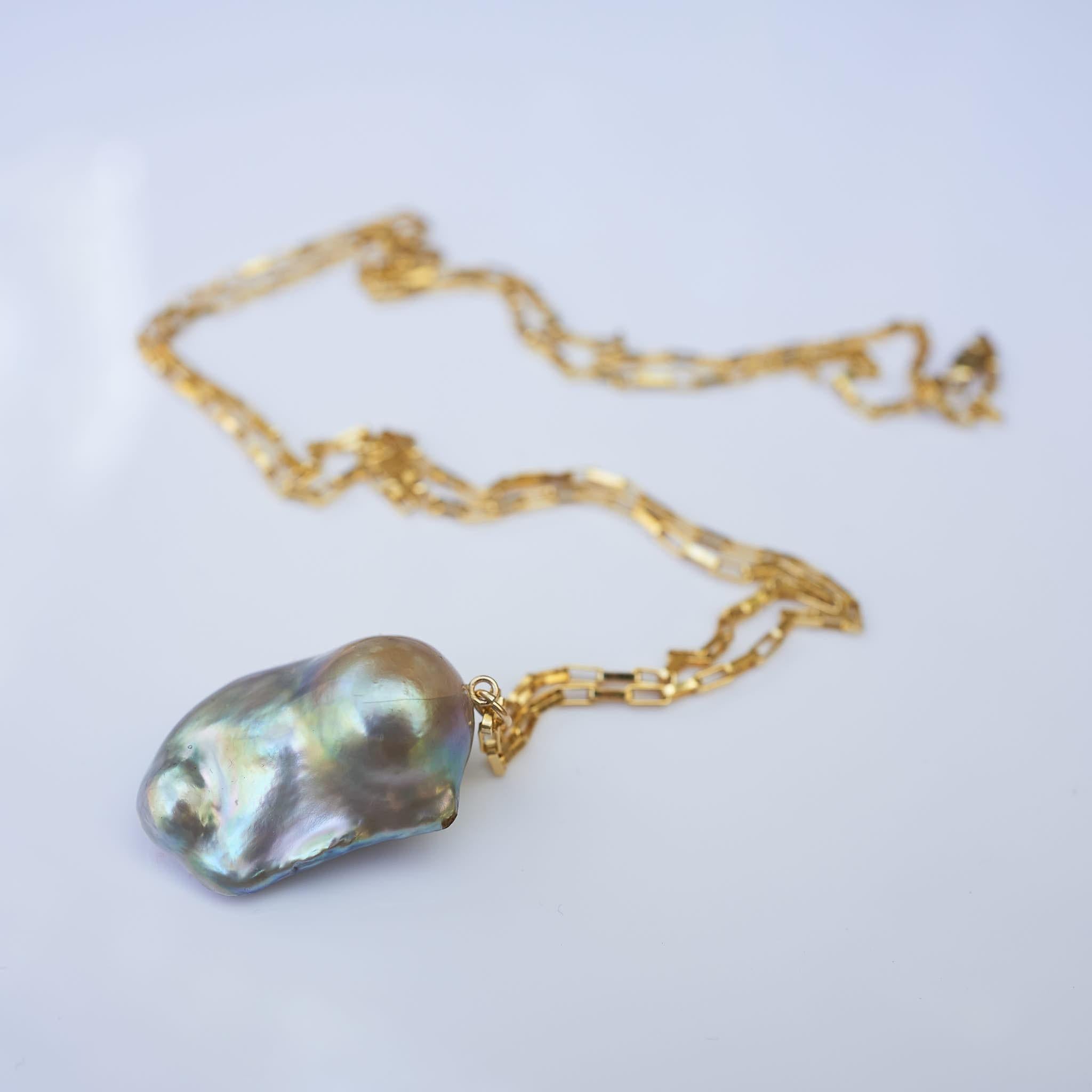 Uncut Pearl Chain Necklace Drop Pendant Gold Tone J Dauphin For Sale