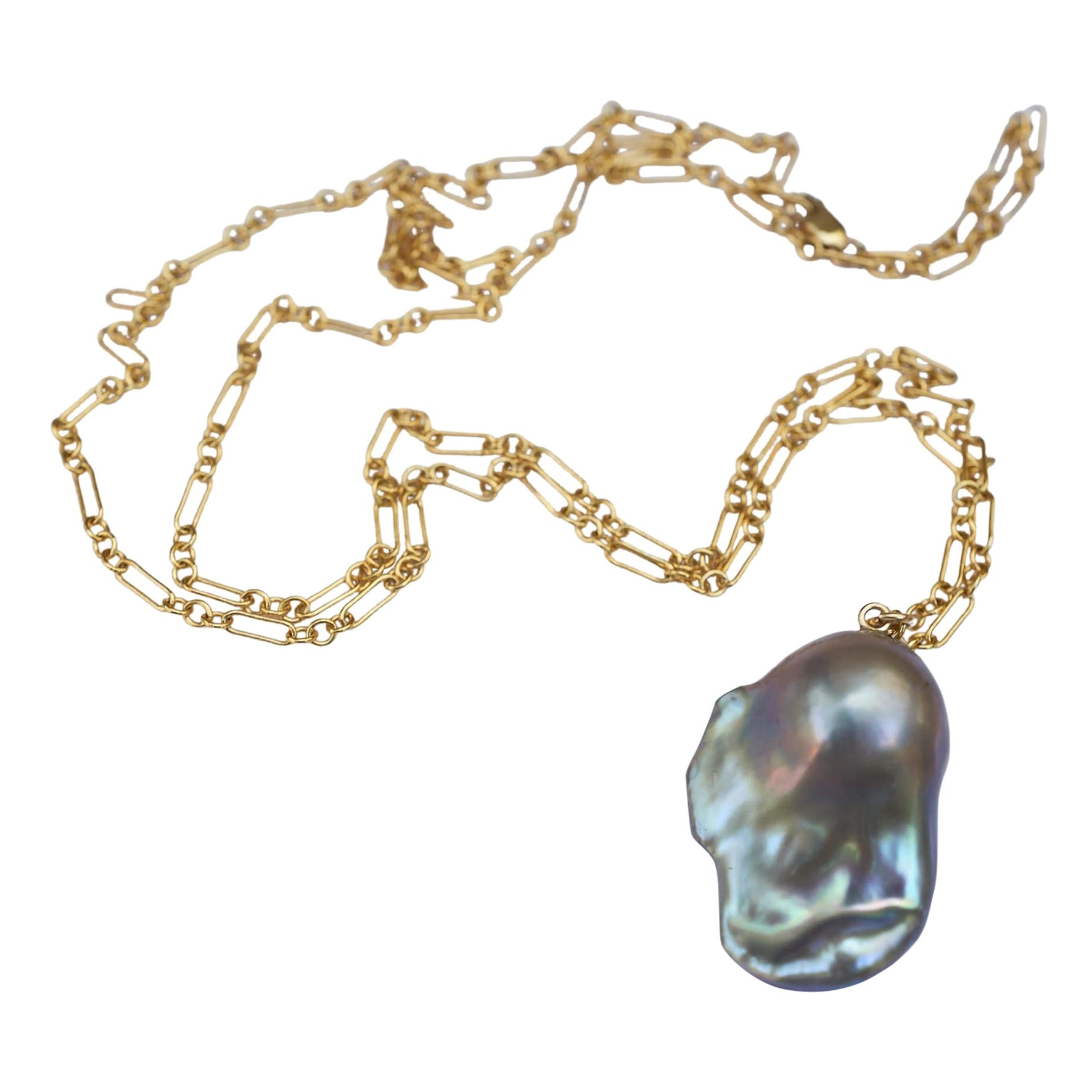 Silbergraue Perlen-Tropfen-Anhänger-Halskette J Dauphin im Angebot