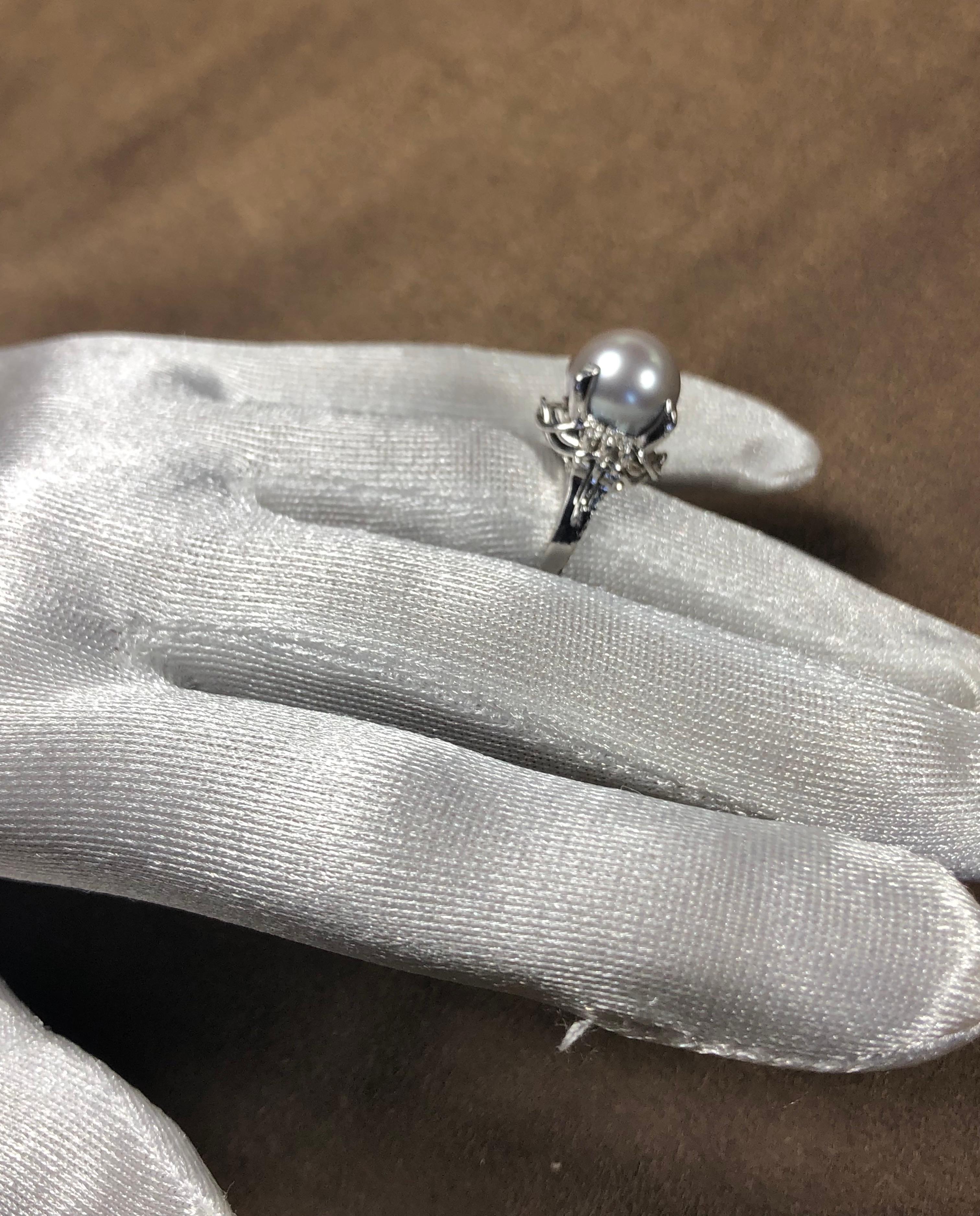 Silberner Grauer Tahiti-Perlen-Diamant-Platin-Ring (Art nouveau) im Angebot